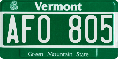 VT license plate AFO805
