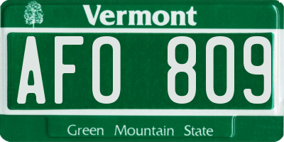 VT license plate AFO809