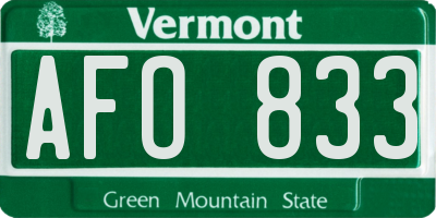 VT license plate AFO833