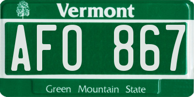 VT license plate AFO867
