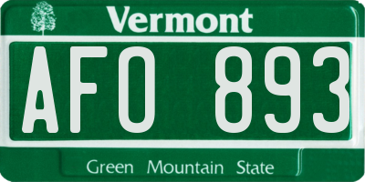 VT license plate AFO893