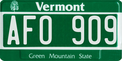 VT license plate AFO909