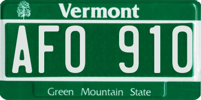 VT license plate AFO910