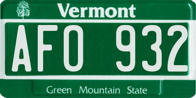VT license plate AFO932