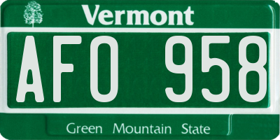 VT license plate AFO958