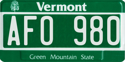VT license plate AFO980