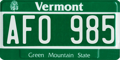 VT license plate AFO985