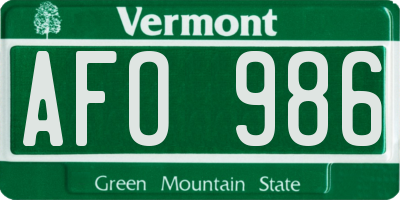 VT license plate AFO986