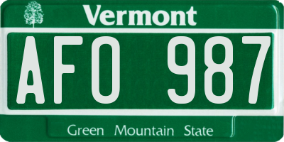 VT license plate AFO987