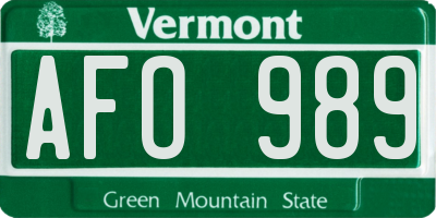 VT license plate AFO989