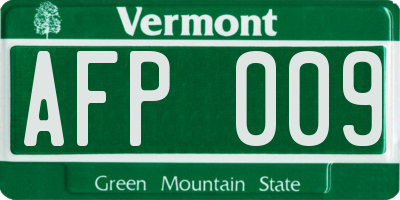 VT license plate AFP009