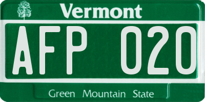 VT license plate AFP020
