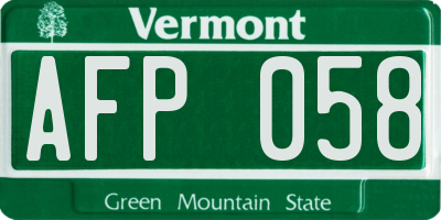 VT license plate AFP058