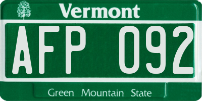 VT license plate AFP092