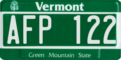 VT license plate AFP122