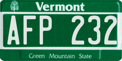 VT license plate AFP232