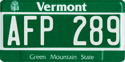 VT license plate AFP289