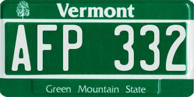 VT license plate AFP332