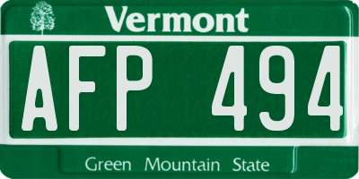 VT license plate AFP494