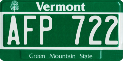 VT license plate AFP722
