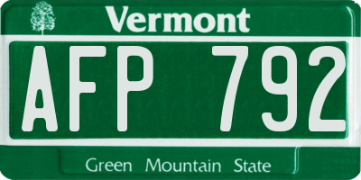 VT license plate AFP792