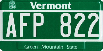 VT license plate AFP822