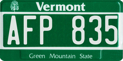 VT license plate AFP835