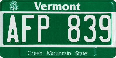 VT license plate AFP839
