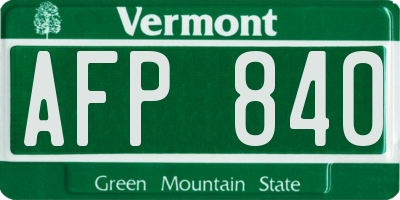 VT license plate AFP840
