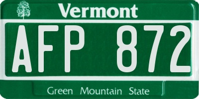 VT license plate AFP872