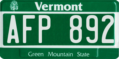 VT license plate AFP892