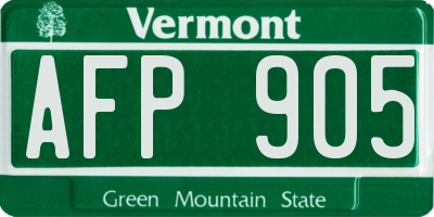 VT license plate AFP905