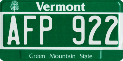 VT license plate AFP922