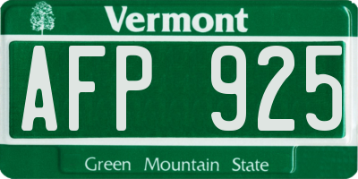 VT license plate AFP925