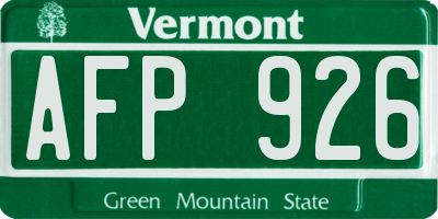 VT license plate AFP926