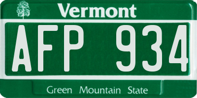 VT license plate AFP934