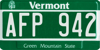 VT license plate AFP942