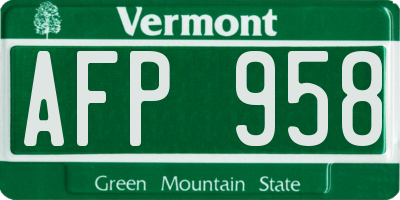 VT license plate AFP958