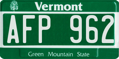 VT license plate AFP962