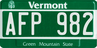 VT license plate AFP982