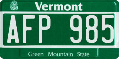 VT license plate AFP985