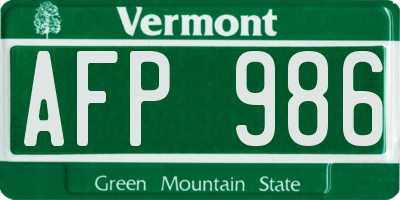 VT license plate AFP986