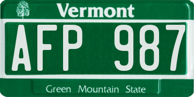 VT license plate AFP987