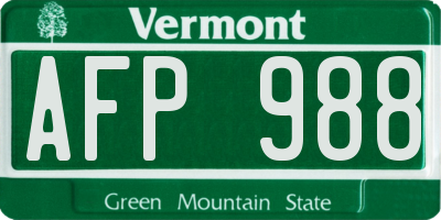 VT license plate AFP988
