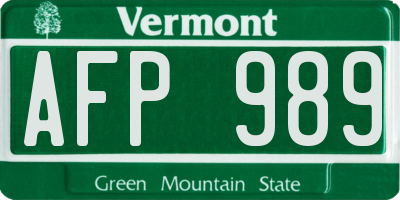 VT license plate AFP989
