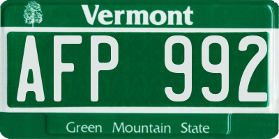 VT license plate AFP992