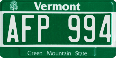 VT license plate AFP994