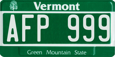 VT license plate AFP999