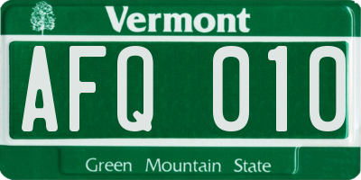VT license plate AFQ010