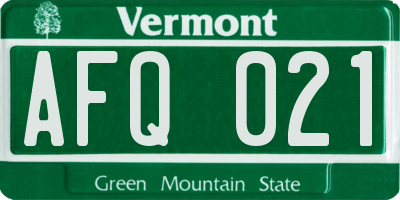 VT license plate AFQ021